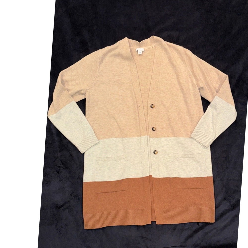 J. Jill Pure Jill Colorblock Cardigan Sweater Tan Cream Rust Womens Medium